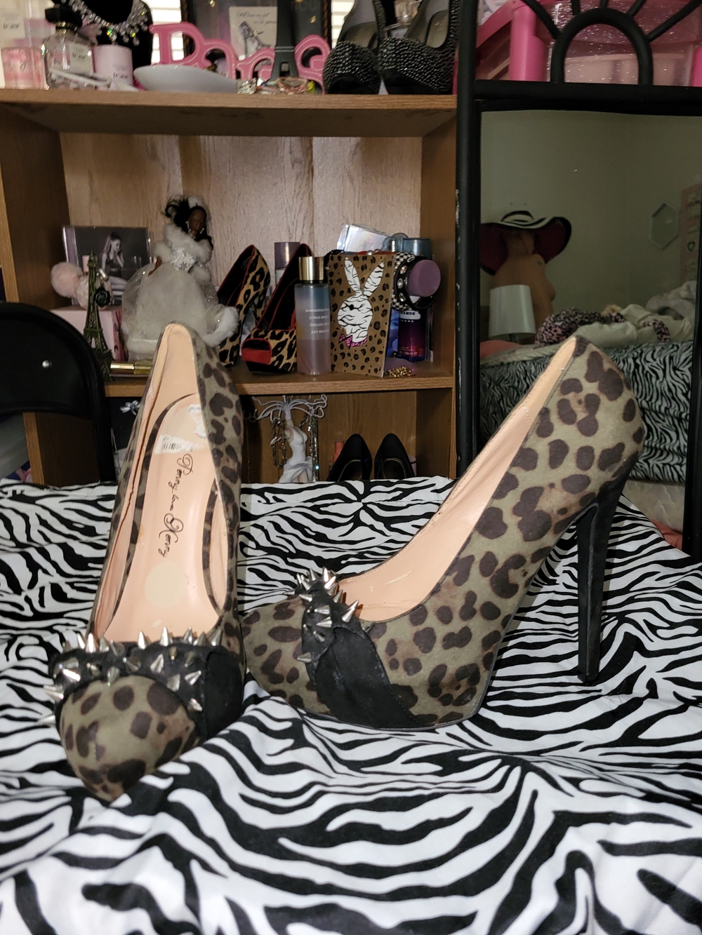 Leopard Print Spike Accent High Heels - Women's Dress Pumps